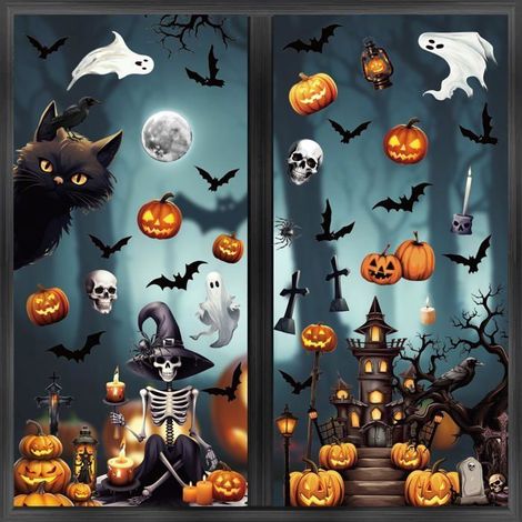 Stickers Halloween Fenetre Electrostatique 8PCS Décoration Halloween Fenêtre Interieur Halloween Decoration Multi KIT DE DECORATION (1/5)