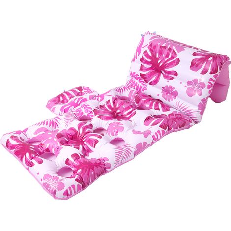 Colchón inflable para adultos, tumbona de piscina con estampado de hojas tropicales, flotador para tomar el sol, silla flotante (1/5)