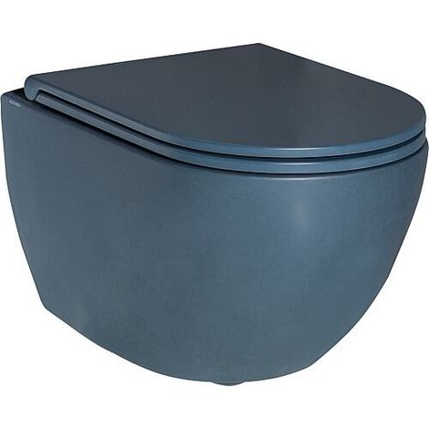 Pack combiné Elanda WC suspendu à fond creux, bleu royal mat, sans bord de chasse + Abattant WC Softclose (1/4)