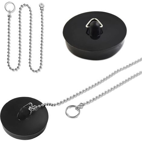 Bouchon Baignoire Universel[2 Pièces], Bouchon d'Evier avec 50cm Chaîne à Billes, Ø 45.6 à 42mm, Bouchon d'Evier Cuisine, pour Évier, Salle de Bain et Cuisine (1/5)