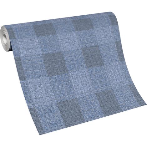 Papier peint bleu à motif anglais pour chambre adulte  Tapisserie vintage à carreaux bleu & marron  Papier peint motif carreaux style rétro (1/3)