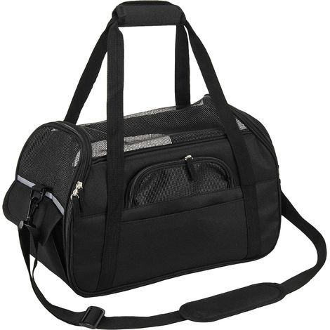 MINKUROW Borsa Porta Gatti A Mano O A Spalla Per Cuccioli Cestino Porta Gatti Per Viaggi In Aereo Treno Auto Aereo Approvato ((43 x 20 x 29 Cm) Nero) (1/5)