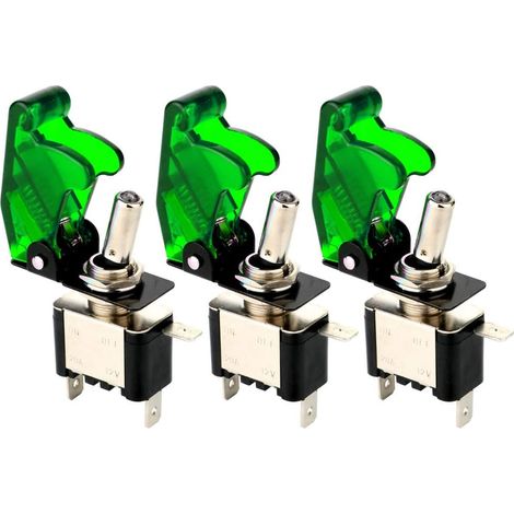 3 pièces Interrupteur à bascule,SPST 20A 12V-24V,LED Vert étanche,Métal 3 broches,Voiture Camion Bateau (1/5)