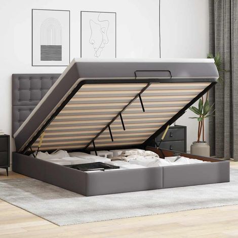 Ottoman-Bett mit Matratze & LEDs Grau 180x200 cm Kunstleder