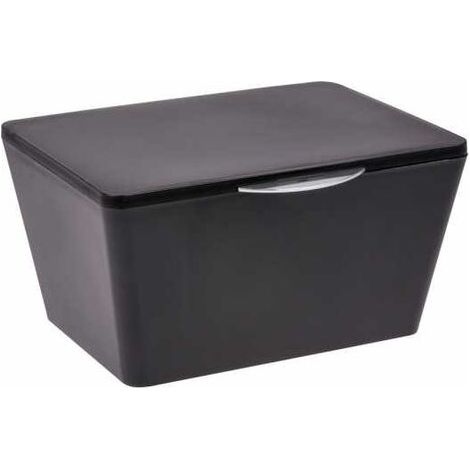 Wenko – Boîte de rangement avec couvercle – Plastique incassable (PET) – Dimensions 19 x 10 x 15,5 cm – Pour salle de bain et cuisine – Couleur noire (1/5)