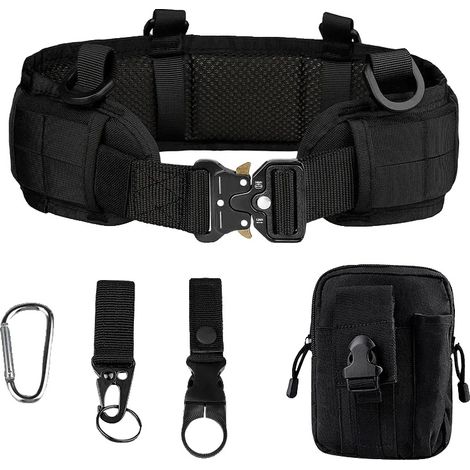 Ceinture utilitaire tactique, pochette de rangement détachable, boucle à libération rapide, noir (1/2)