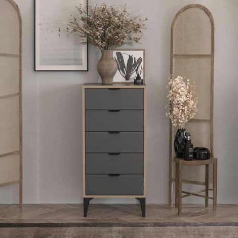 Commode étroite gris foncé 5 tiroirs BYRON (1/5)