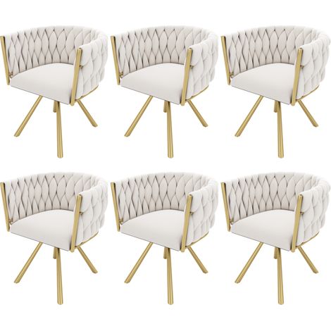 Set di 6 sedie da pranzo girevoli in velluto con gambe in metallo beige e oro MODENUIT (1/5)