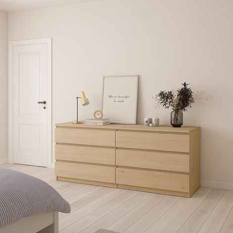 Buffet Joyce, Commode 6 Tiroirs, Ouverture Coulissante, 50x153,8x68h cm Chêne Brun (1/5)