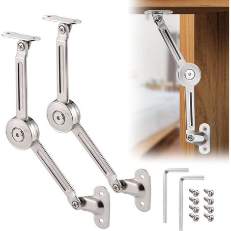2 Pcs Charnière de Soutien de Couvercle à Fermeture Douce avec Vis et Clé Allen, Nickel Satiné, Charnière de Maintien de Couvercle pour Placard, Coffre à Jouets Ascenseur Support (1/5)