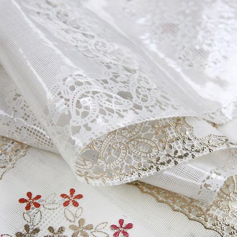 Tovaglia Plastificata Ricamata Effetto Pizzo Ricamo 3D Copritavolo Cucina Antimacchia DIS F - 137X260 cm