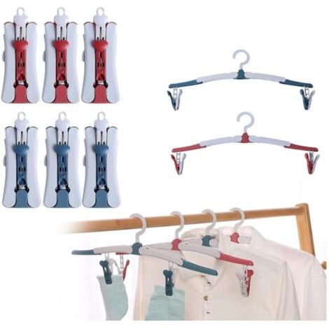 BUNTHAUS (bleu, rouge) Lot de 6 cintres pliants avec clips amovibles, crochet rotatif à 360 degrés, cintres de voyage en plastique pour maison, hôtel, voyage, camping (1/5)