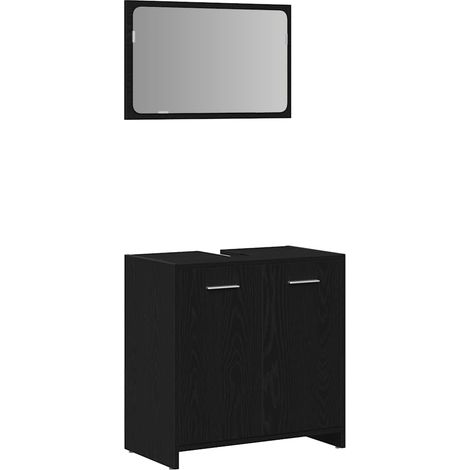 Mobile da Bagno con Specchio Rovere Nero in Legno Multistrato vidaXL