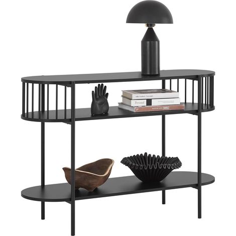 Sobuy – Table console 3 niveaux FSB90SCH – Dimensions 110 x 39 x 76 cm – Structure métal et plateaux bois – Couleur noire pour salon et entrée (1/5)