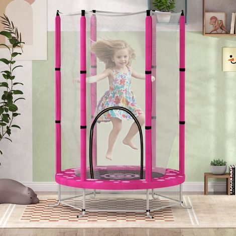 4.6ft Toddler Trampoline w/ Safety Enclosure Net, for Indoor Outdoor Use, Ages 3-6 Years, Pink