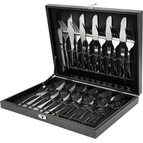 Ménagère 24 Pièces en Acier Inoxydable Noir - - Design Élégant - Compatible Lave-Vaisselle (1/3)