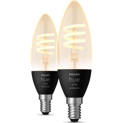 PHILIPS HUE WHITE AMBIANCE, BOMBILLA VINTAGE DE FILAMENTO E14, BLUETOOTH HABILITADO, TAMAÑO DE LA LLAMA, PAQUETE DE 2 9290031452 (1/2)