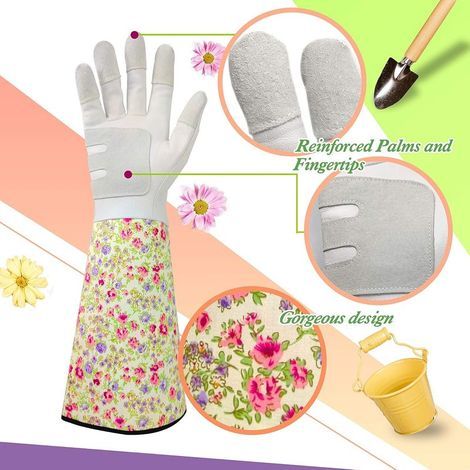 Gants de Jardinage pour Femme/Homme - Gants de Travail en Peau de Chèvre,Longs et Résistants,Gants avec Protection Avant-bras pour le Jardinage,Plantes,Fleurs -Rose