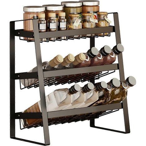 Étagère à épices, porte-condiments, étagère de rangement pour cuisine - Noir (1/5)