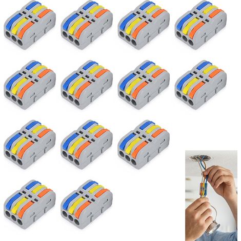 13 Pieces Electric Lever Connector Spl Connection Terminals 3 in 3 out Compact, Push-Wire Spring Terminal Block, Quick and Secure Connection for Rigid and Flexible Wires 0.08-4mm², 400V 32A (1/5)