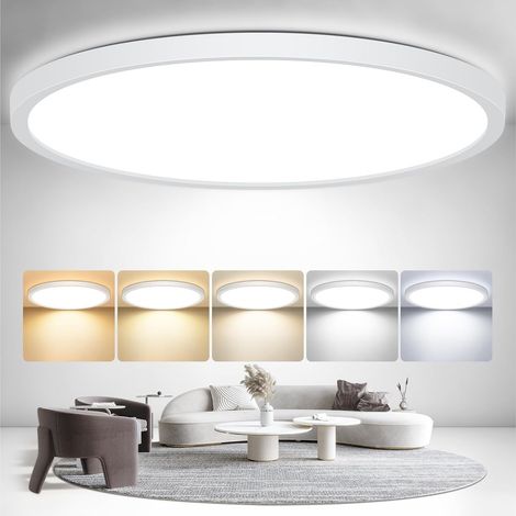 30CM Plafonnier LED, 5 Couleurs Lampe Plafond, 24W 2400LM, Moderne, Rond, IP44 Etanche Plafonnier Salle de Bain pour Cuisine, Chambre, Cuisine, Salon, Balcon, Bureau, Porche (1) (1/5)