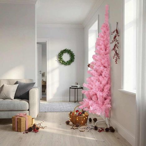 Demi Sapin de Noël Artificiel 240 cm Rose Gain de Place en PVC avec Support Acier - PANGIVO (1/5)