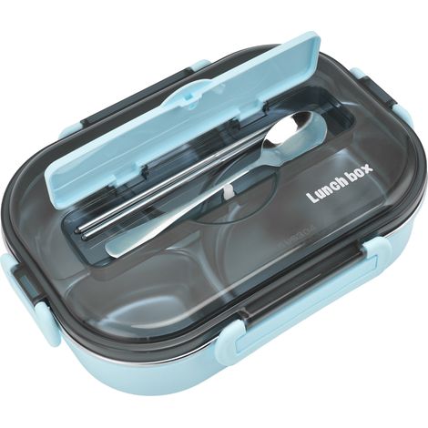 Boîte-repas isotherme en acier inoxydable 1,3L, 5 compartiments avec baguettes et cuillère, idéale pour école et pique-nique (1/5)