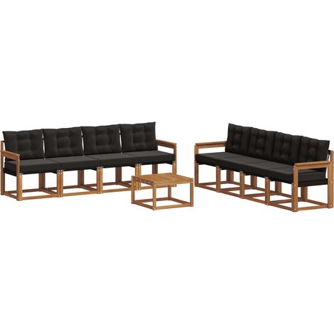 Outdoor Sofa Set with Cushion 9 pcs Natural and Black vidaXL