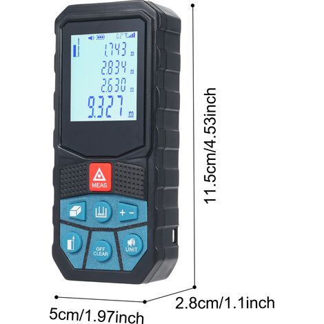 Télémètre laser avec capteur d'angle, écran LCD rétroéclairé 2 pouces, haute précision, modes multiples : Pythagore, distance, surface, volume, angles (1/5)
