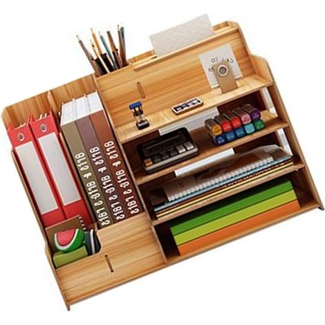 Bureau Organisateur Polyvalent Moderne Étagère Rangement en Bois Cerisier pour Maison École Travail Simple (1/5)