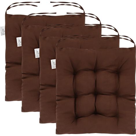 Trintion 4Pcs Seat Pads for Dining Chair 40x40cm Garden Chair Cushions with Ties Comfortable Washable Square Seat Pad for Garden Patio Kitchen Dining Outdoor Office Classroom (Coffee) (1/5)