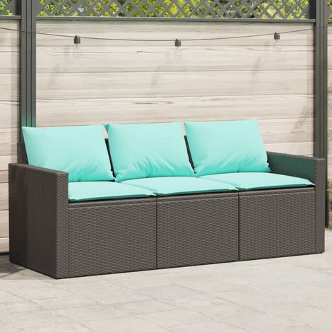 Teenpull – Gartensofa mit Kissen 3-Sitzer Schwarz Poly Rattan (1/5)