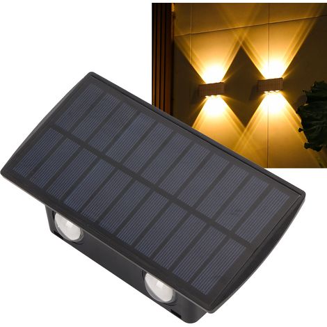 Projecteur solaire mural à lentille 4 LED haute luminosité, éclairage extérieur pour cour et maison, éclairage d'ambiance pour jardin, projecteur à émission par le haut et par le bas. (1/5)