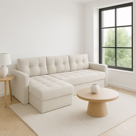 Sofello Ecksofa mit Schlaffunktion IVIO I aus Veloursstoff in modischen Farben.Moderne Steppung.HIT 2025 (1/5)