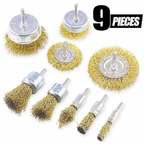9Pieces Brosse metallique pour perceuse métallique meuleuse circulaire avec kit de brosse à tige 1/4 pouce (1/5)