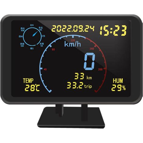 Compteur de vitesse GPS numérique avec affichage tête haute (HUD) et alarme de survitesse, compatible avec tous les véhicules 5-24 V