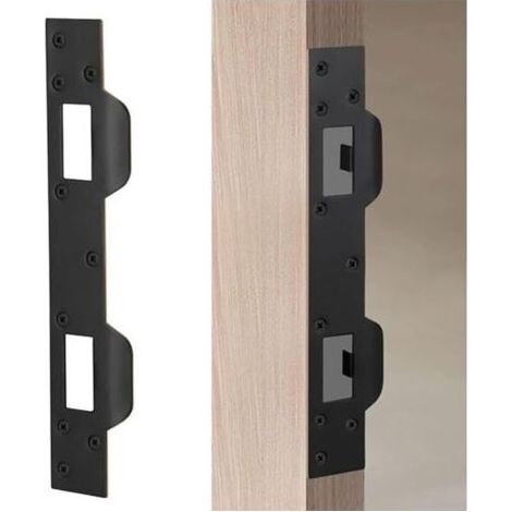 Pair Lntyq Plaque de réparation de serrure de porte, plaque de verrouillage robuste à double trou en métal pour renforcement de sécurité de porte (noir) (1/5)