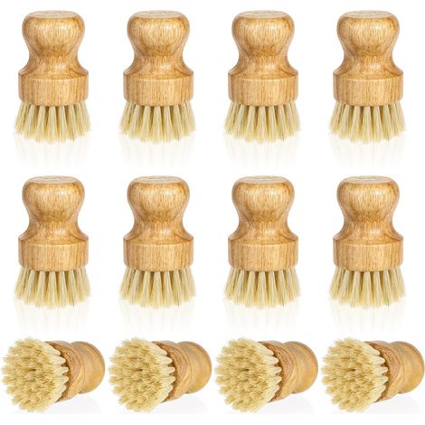 Lot de 12 bross et récurer en bambou versant cuisine, la vaisselle, bross et récurer en avec poils et sisal versant en lavage en fonte, poêle, cocotte, évier, spatule (1/5)