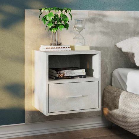 811015 vidaXL Wall-mounted Bedside Cabinet Concrete Grey (1/5)