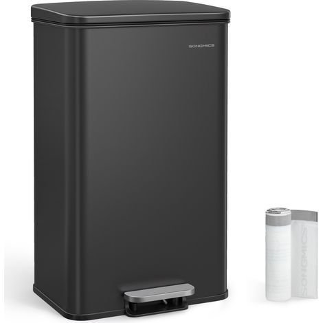 Songmics – Poubelle à pédale 40L en acier noir – Couvercle à fermeture lente – Dimensions 34,8 x 32,1 x 55,7 cm – 15 sacs poubelles inclus