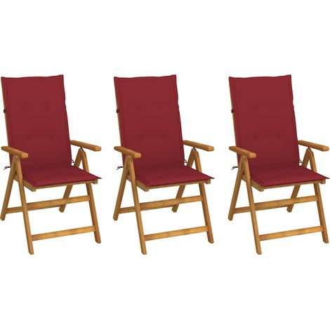 Lot de 3 Chaises de jardin pliables - Chaises d'extérieur pour terrasse/jardin avec coussins Bois d'acacia BV443452 - BonneVie (1/5)