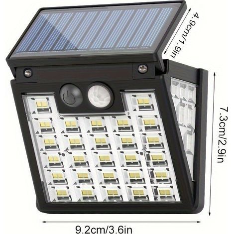 Applique Murale Solaire 72 LED avec Détecteur de Mouvement – Éclairage Extérieur à 3 Modes, Diffusion sur Trois Côtés pour Jardin, Terrasse et Patio (1/5)