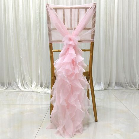 Dekorationsset für eine Hochzeit im Freien: weißer Tüll-Stuhlschleier 135 x 100 cm, 80 cm langes gebogenes Band für die Hochzeitszeremonie (1/5)