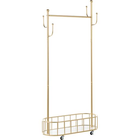 Perchero moderno glam de metal con estante para guardar zapatos con ruedas dorado Loumarin (1/5)