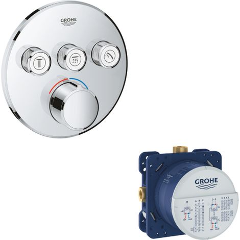 Grohe - Mezclador de empotrar Grohtherm redondo 3 salidas y cuerpo empotrable universal Rapido Smartbox (1/4)