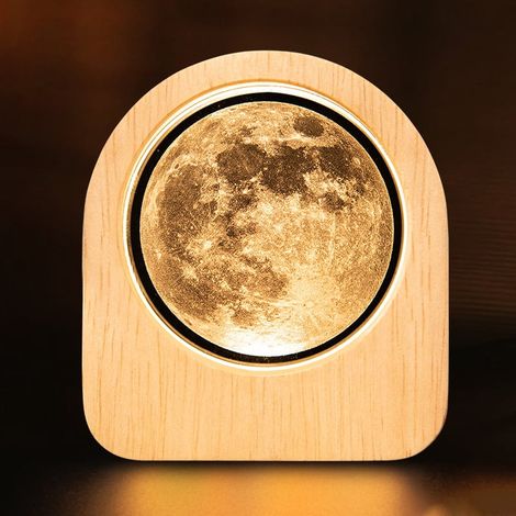 Boule De Cristal - Veilleuse 3D Avec Modèle De Lune Gravé Au Laser - Décoration Intérieure Pour Chambre Bureau - 1 Pièce (1/5)