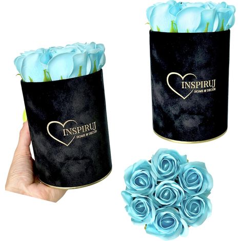 Flowerbox Inspiruj - Schwarze Box mit Seifenrosen - Nr. 2 Hellblau (1/5)