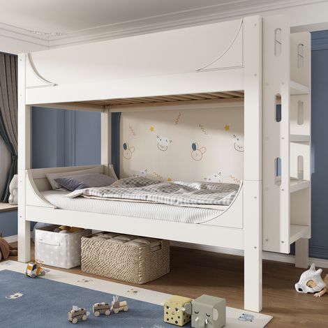 CHICFURN Litera infantil 90x200 cm de madera y MDF blanco, separable, sin colchón (1/5)