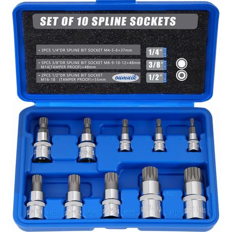 Lot de 10 Douilles Carrées M4 à M18 - Triple Cannelure, Raccord de Haute Précision pour Réparation et Entretien