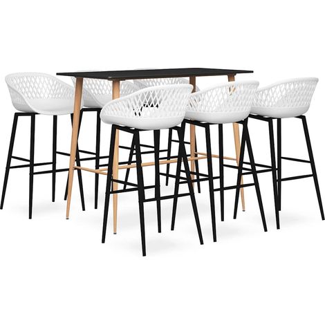 vidaXL Mesa alta y taburetes de bar 7 piezas negro y blanco (1/5)